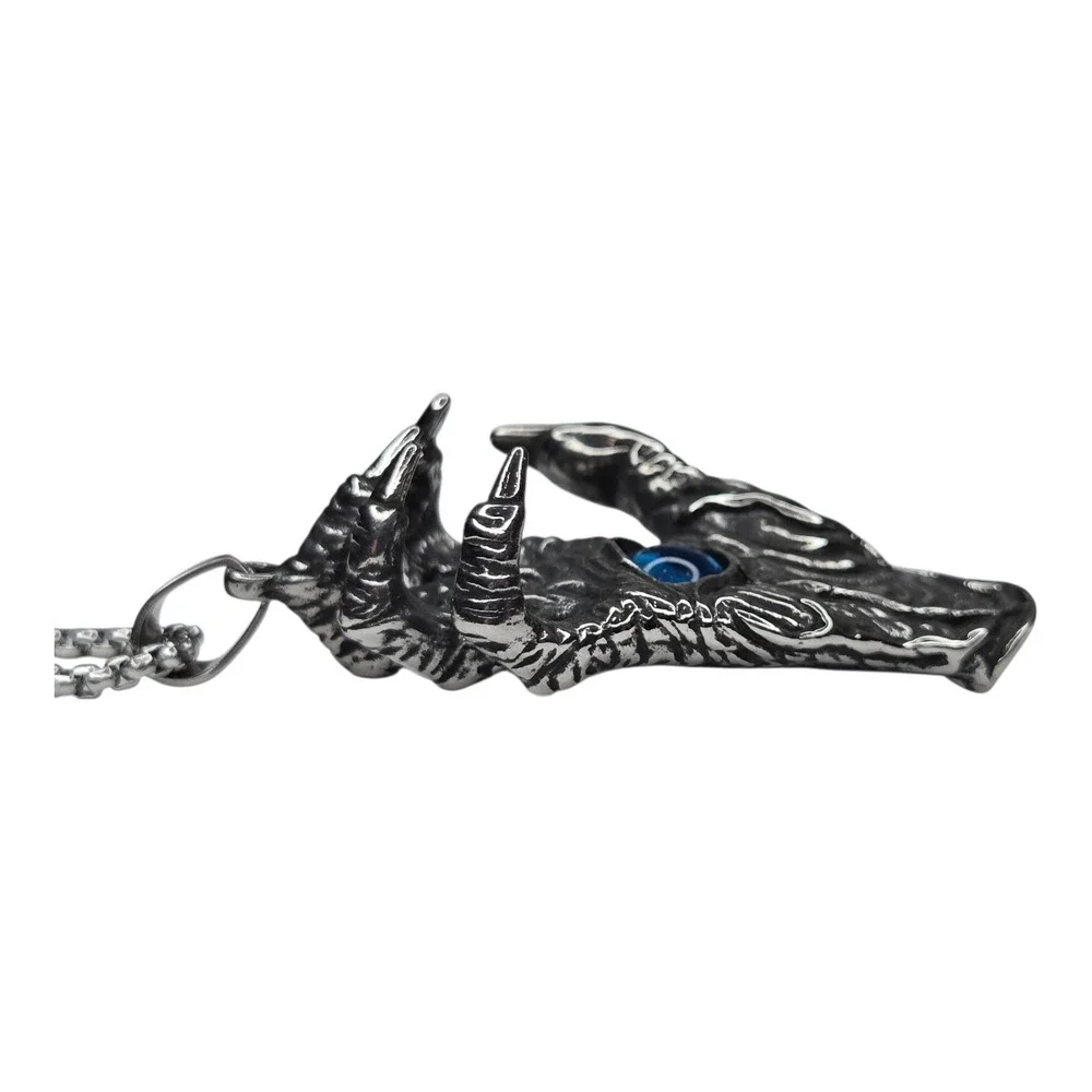 Vintage Monster Hand Necklace Metal Silver Tone Evil Eye Goth Punk Pendant